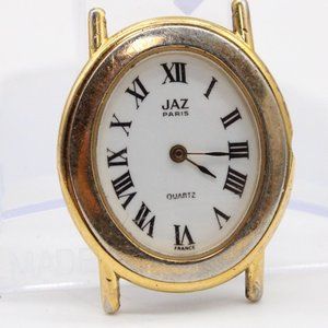 Vintage JAZ Paris Watch Face Womens Gold Tone Stainless Steel Roman Numbers Dial